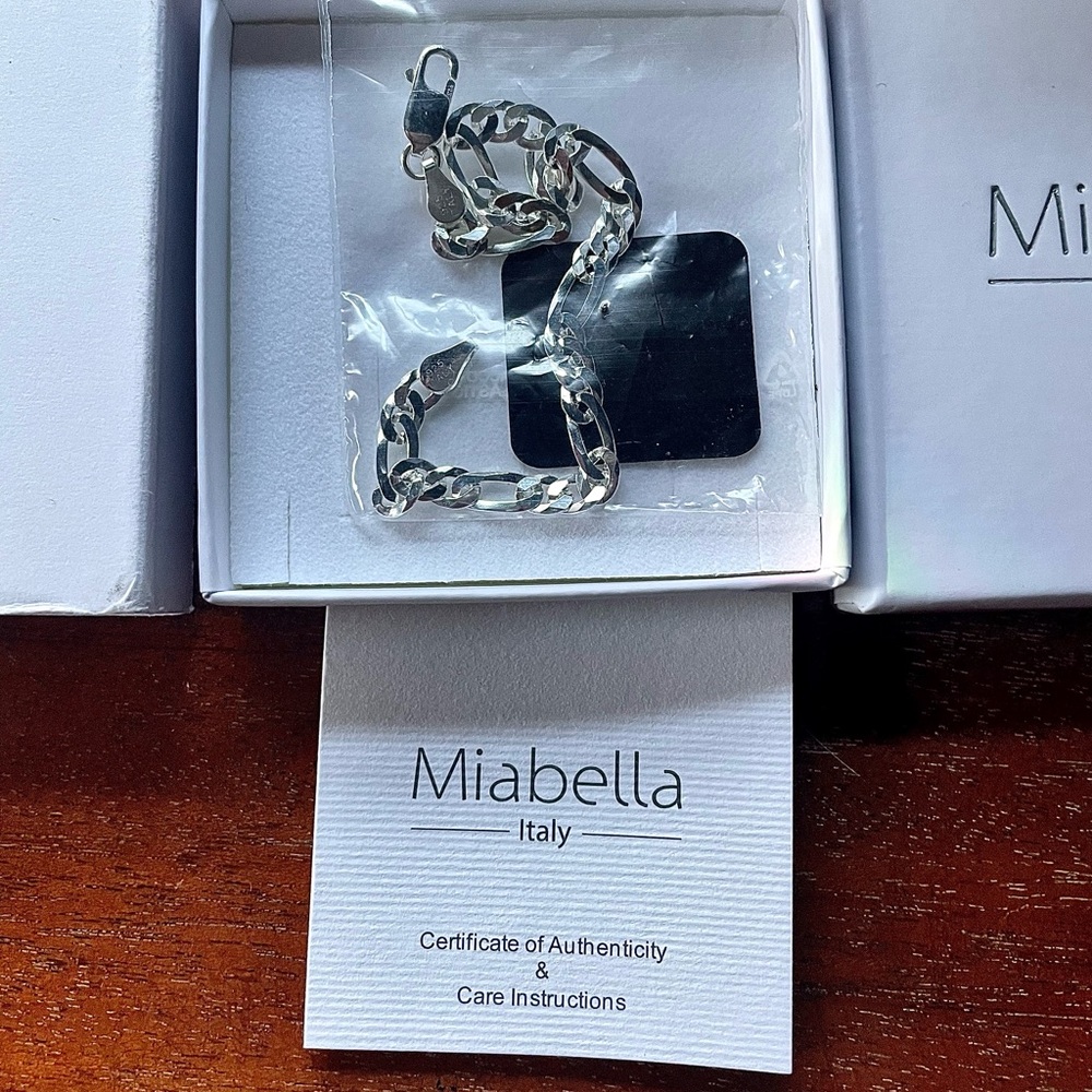 Miabella Italy Men’s Figaro Chain Bracelet in Sterling Silver, 7in